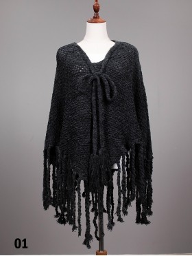 Cozy Poncho W/ Bow and Tassels